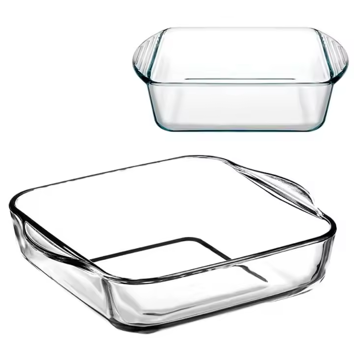 Tradineur - Set de 2 bandejas cuadradas para horno, vidrio borosilicato, fuente, molde transparente, lasaña, aptas para microondas, asar, hornear - 22 y 16 cm - 1