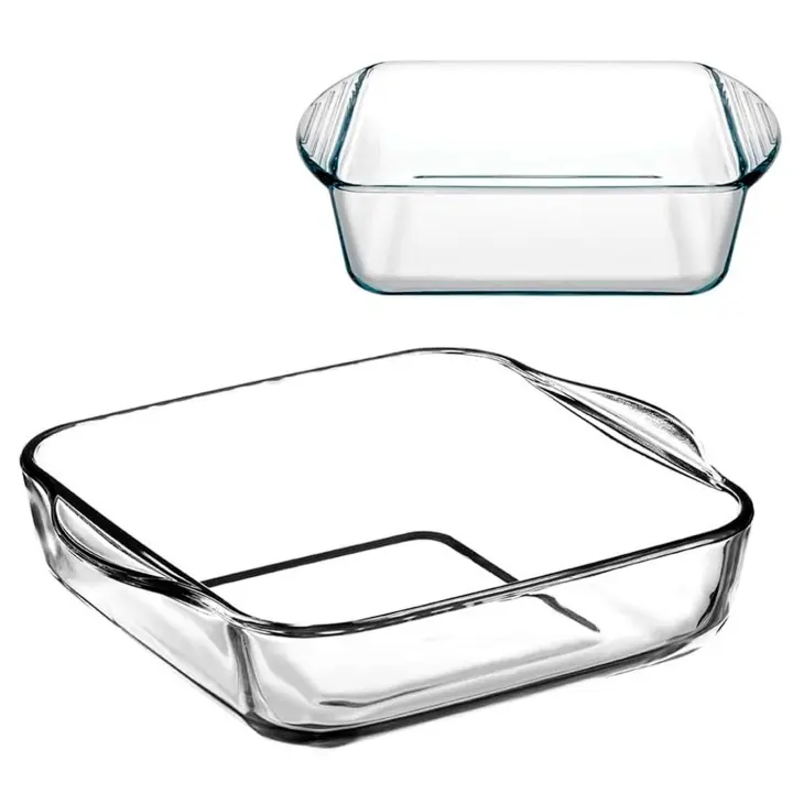 Tradineur - Set de 2 bandejas cuadradas para horno, vidrio borosilicato, fuente, molde transparente, lasaña, aptas para microondas, asar, hornear - 22 y 16 cm - 1