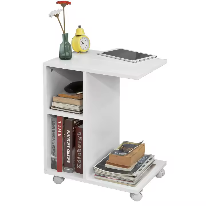 SoBuy FBT48-W,ES Mesa Auxiliar con 2 Estantes, Consola,Mesita de Noche con Ruedas para iPad, Teléfono o Lampara - 1