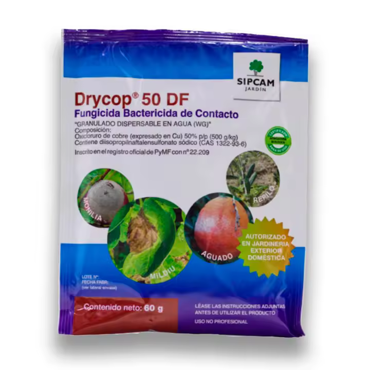 Drycop 50 DF - Fungicida plantas bactericida de contacto 60 GR - Autorizado Doméstico - Contra Mildiu, Aguado y Repilo para todos los cultivos - Sipcam Jardin - 1