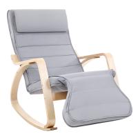 Mecedora de abedul con reposapiés ajustable, sillón tumbona con funda desmontable y lavable, disponible en gris claro o gris oscuro, 67x115x91 cm, capacidad 150 kg - details 0