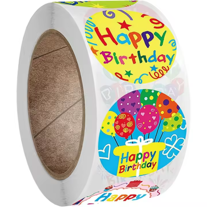 1 rollo de 500 pegatinas de feliz cumpleaños, etiquetas adhesivas de acuarela para regalo de cumpleaños. - 1