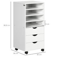 Vinsetto Mueble Auxiliar para Oficina Estudio Gran Espacio de Almacenaje con 3 Cajones 4 Estantes Abiertos 4 Ruedas 38x30x86,8 cm Blanco - details 2