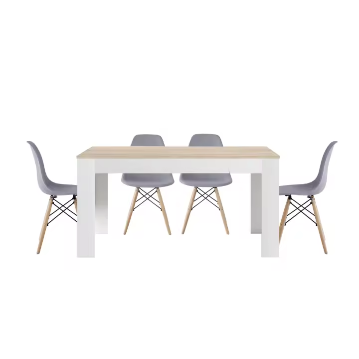 Mesa de Comedor o Cocina Blanco/Cambria  + 4 Sillas Estilo Nordico Gris - 1