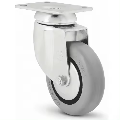 CABLEPELADO Rueda pivotante con pletina angular y freno | Ruedas de goma gris inyectada | No ralla el suelo | Silenciosa y no deja huella | Aptas para soportar cargas hasta 70 Kg | Diámetro 80 mm - 1