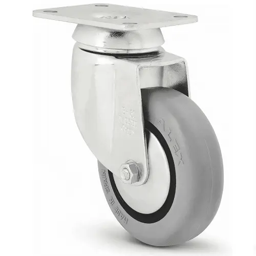 CABLEPELADO Rueda pivotante con pletina angular y freno | Ruedas de goma gris inyectada | No ralla el suelo | Silenciosa y no deja huella | Aptas para soportar cargas hasta 70 Kg | Diámetro 80 mm - 1