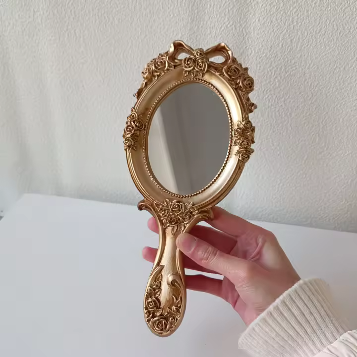 Espejo De Maquillaje Retro Europeo Manejable Vintage Para Vestíbulo Y Spa Espejo Compacto Para Cosméticos Con Mango - 1