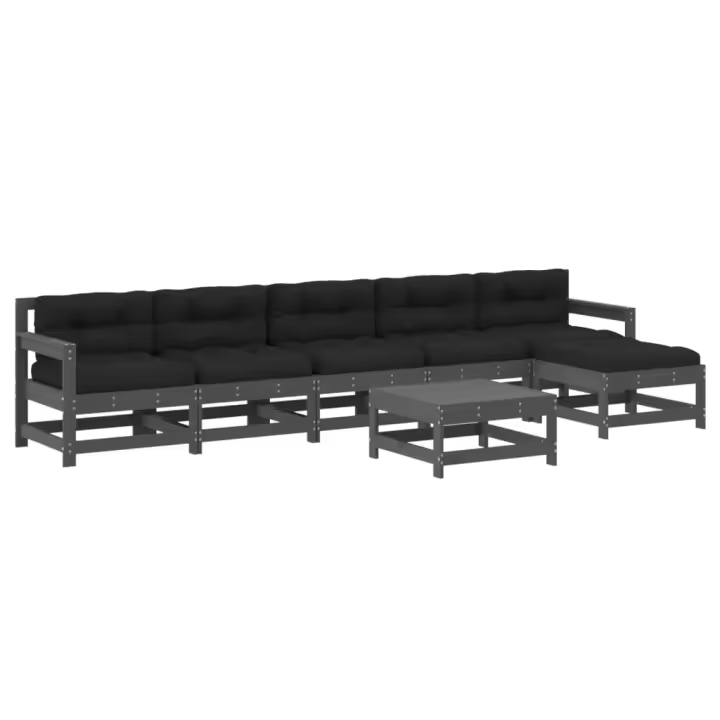 vidaXL Juego de muebles de jardín 7 pzas y cojines madera maciza gris - 1