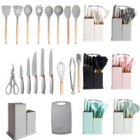 Juego de utensilios de cocina de silicona-19 pastes, incluye 5 cuchillos versátiles, pinzas de tijeras, tabla de Cortar y 10 accesorios antiadherentes (verde Claro) regalo del Día DE LA Madre - details 0
