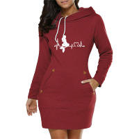 Vestido De Mujer 2024 Otoño Popular Manga Larga Cuello Redondo Fleece Caliente Casual Ajuste Regular Imprimir Cómodo - details 4
