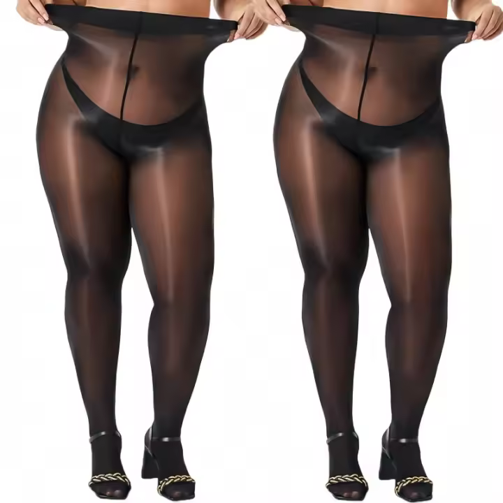 2Pcs Pantimedias De Nylon Brillantes Y Silky Para Mujer Talla Grande 150kg Cintura Alta Translúcidas Para Baile Y Fiesta - 1