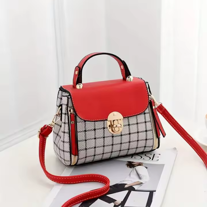 Nuevo Diseño de Cuero PU Bolso Cruzado de Estilo Mensajero with Patrón a Cuadros para Mujer Bolso de Mano de Moda - 1