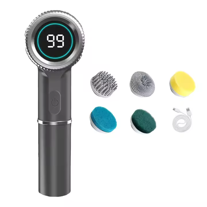 Cepillo de limpieza eléctrico LED recargable, limpieza inalámbrica con 5 cabezales de cepillo intercambiables - 1