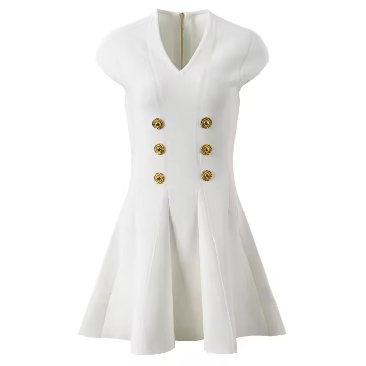 Nuevo 2024 Vestido Mini Elegante De Verano Para Mujer Estilo Lady Sin Mangas Cuello En V Outwear Dobladillo Basic Nylon Viscosa - 1