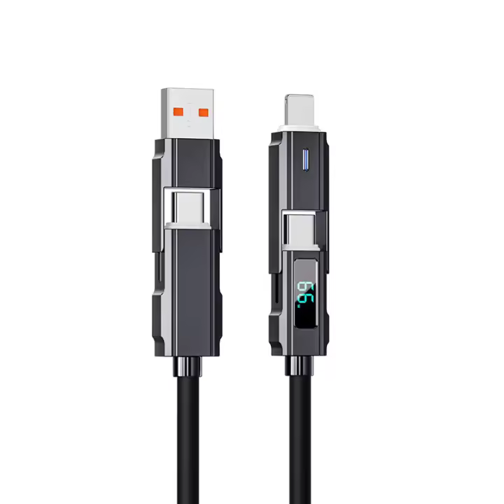 Cable De Carga Rápida USB Tipo C Con Pantalla Digital Y Diseño LED De Aluminio Zn Para iPhone Y PD 66W Nuevo Silicona 4 En 1 - 1