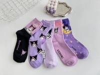 Calcetines Medio Tubo Disney Sanrio Kuromi Para Mujer Color Morado Algodón Peinado Dibujos Animados Lindos Hechicera Calcetines - details 6