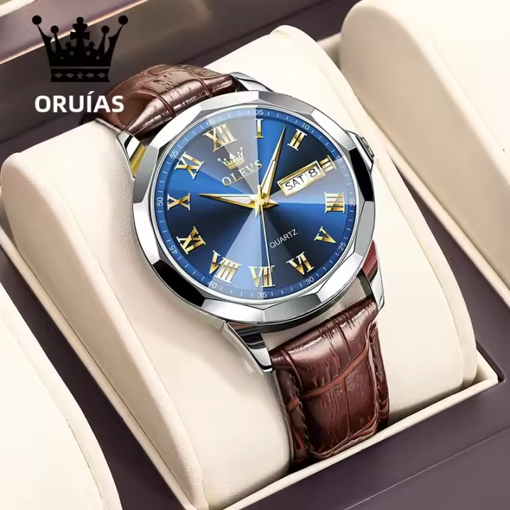 Reloj De Pulsera De Cuero Impermeable Para Hombre OLEVS Con Calendario Y Luz Luminosa Resistente Al Shock Moda Casual De Lujo - 1