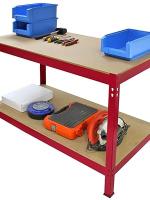 Mesa Trabajo Metálica Q-Rax Sin Tornillos Azul 90x100x60cm Banco Trabajo Taller Garaje Bricolaje Blue Metal Workbench Estante Ajustable Altura con Capacidad 200kg + Pies de Goma Protectores Gratis - details 5