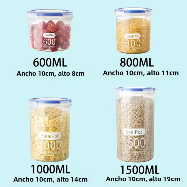 Caja De Almacenamiento Sellada Para Cocina 4Pcs Gran Capacidad Transparente Organizador De Alimentos Plástico a Prueba De Humedad Jars Para Granos - 1