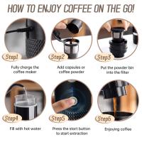 Cafetera Eléctrica inalambra para Exterior, máquina de café de 1200MAh recargable por USB, portátil, totalmente automática, para viaje en coche y Hogar - details 3