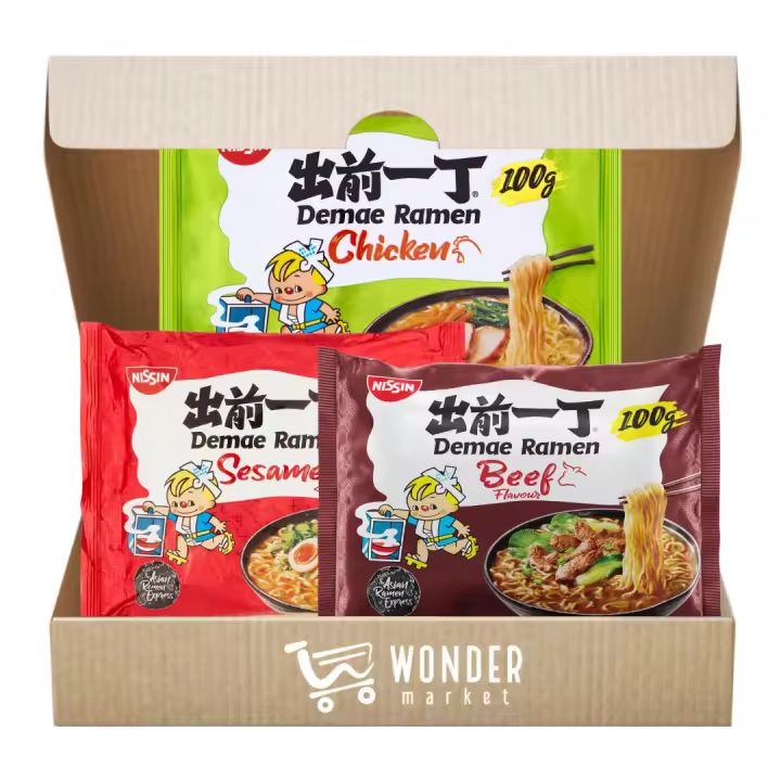 Nissin Demae Ramen - Combo pollo, sésamo y carne - 100g cada uno - 1