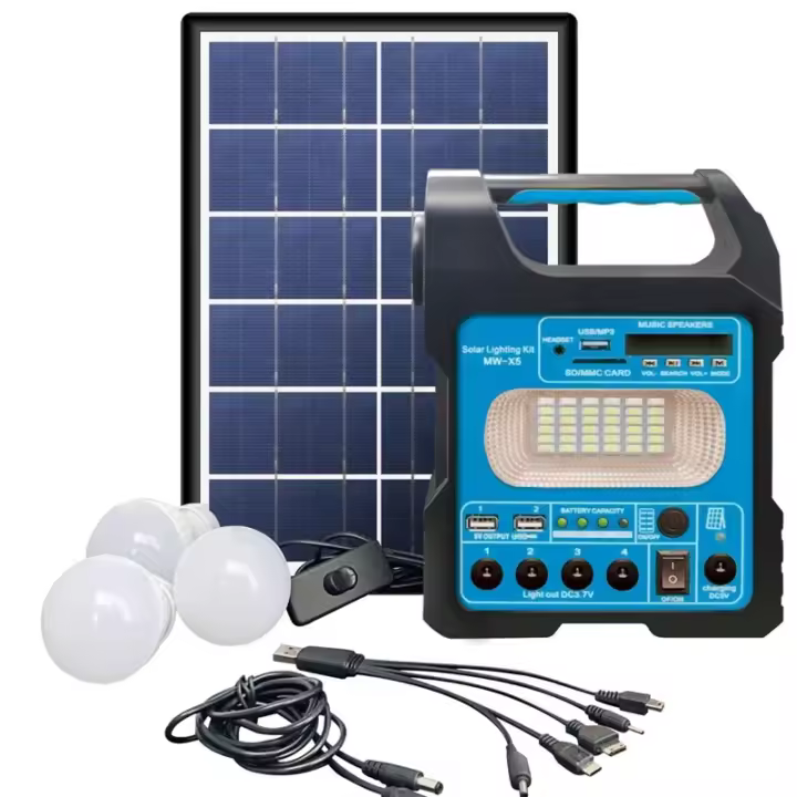 Sistema De Generador Solar Portátil Con 3 Luces De Iluminación Mini 6W Panel Solar Móvil Para Emergencias Al Aire Libre Camping Y Senderismo - 1