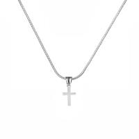 Collar Pendentivo De Cruz Pequeña Para Mujer En Color Plata Acero Inoxidable Cadena De Serpiente Religioso Joyería Regalo - details 0