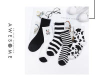 Calcetines De Grueso Estilo Casual Para Mujer Con Estampado De Vaca Divertida Blancas Y Negras Moda Callejera Patrón De Animales - details 6