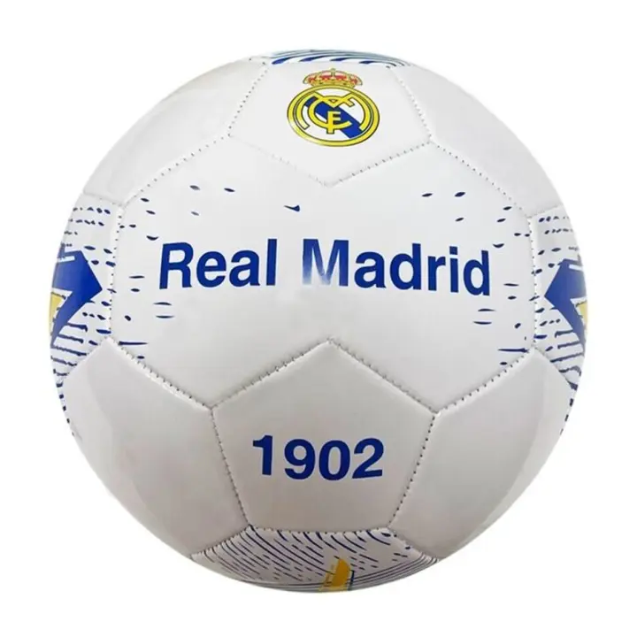 Real Madrid Balón de Fútbol con Escudo Talla 5, Circunferencia 68-69cm, Color Blanco y Azul, Balón para Niños y Adultos, Regalo Cumpleaños, Se envía 1 Balón Desinflado - 1