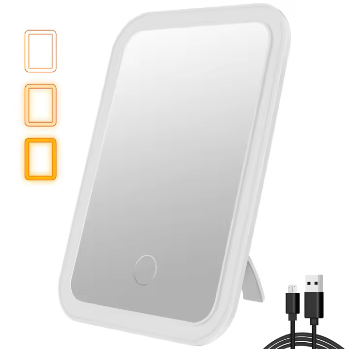 Espejo De Maquillaje Portátil Con Pantalla Táctil Y Luz LED Recargable Por USB Estilo De Vanidad Móvil Con Soporte - 1