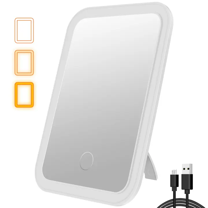Espejo De Maquillaje LED Portátil Con Pantalla Táctil Y Base Recargable Por USB Iluminación Para Vestíbulo Material Plástico - 1