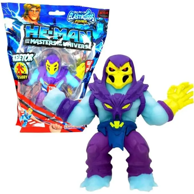Skeletor He Man Masters of the Universe Elastikorps Fighters Colección Giga Size Sobre Figura de acción Elástica con accesorios brilla en la oscuridad Cicaboom Seis Heroes Collection de goma aterciopelada - 1