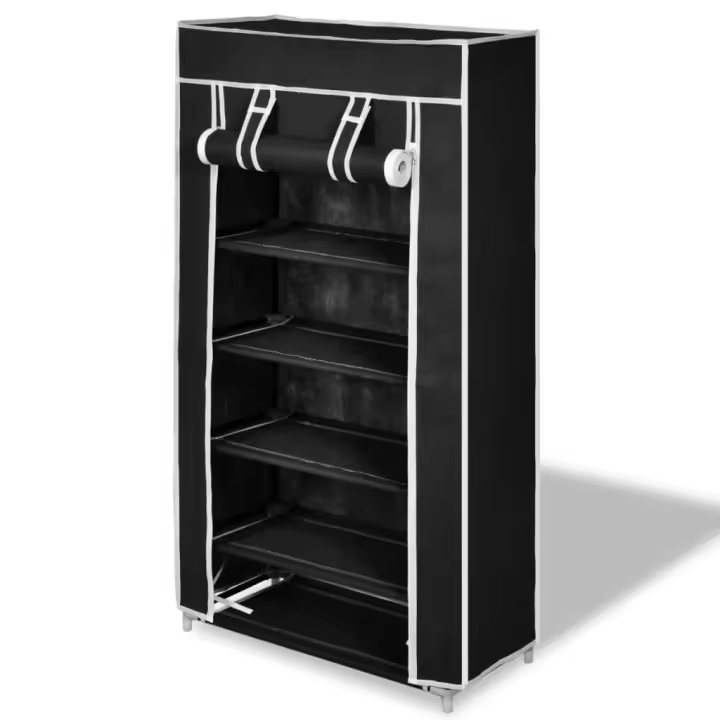 Zapatero de tela con cubierta negro 58x28x106 cm - 1