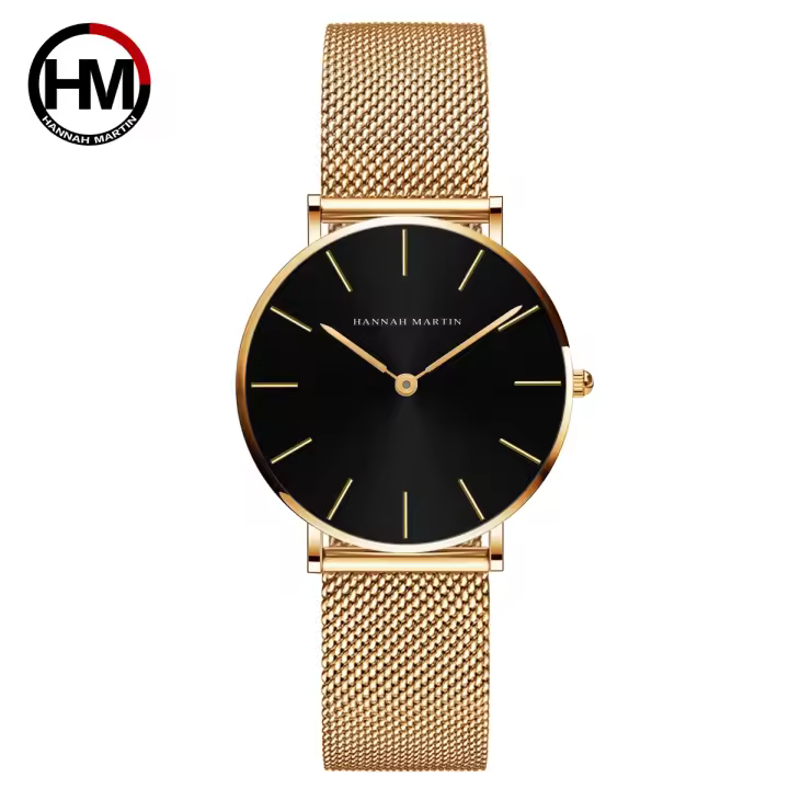 Reloj De Mujer Hannah Martin Con Movimiento Japonés Original Acero Inoxidable Malla Clásico Minimalista Rosado Oro - 1