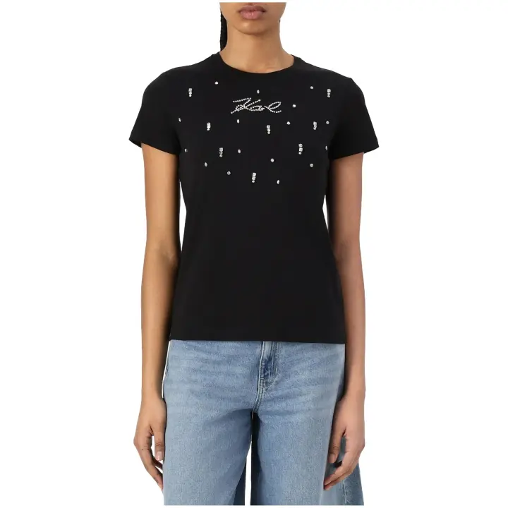 Camiseta KARL LAGERFELD con Pedrería y Logo en Strass Color Negro - 1