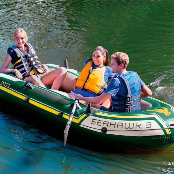 Barca hinchable Seahawk 3 Intex 3 usuarios con bomba de hinchado+2 remos verde 43x137x295 cm - 1