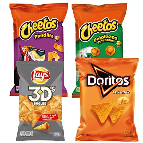 Pack Queso Mix - Snacks y Patatas Fritas - Cheetos, Doritos y Lay's: 5 Pandilla, 5 Pelotazos, 5 Tex-Mex y 5 3D's, Total: 755 g en 20 Bolsas de Aperitivos y Patatillas Crujientes - 1