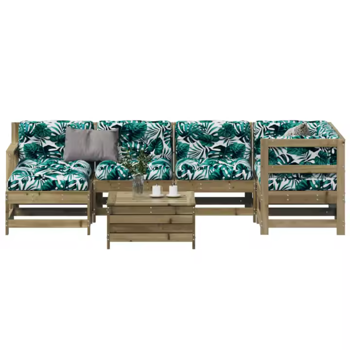 vidaXL Juego de muebles jardín 7 pzas y cojines madera pino impregnada - 1