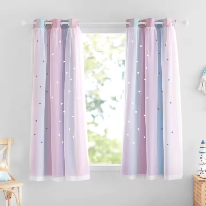 Cortinas para Dormitorio de Niñas Arcoíris Estrellas - 1