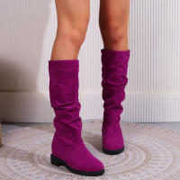 Botas De Media Caña Cómodas Para Mujer Con Punta Redonda, Slip-on, Tacón Medio, Plataforma, Upper De Tela, Suela De TPR, Diseño Clásico. - details 10