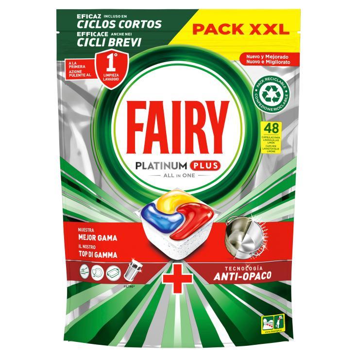 Fairy | Platinum Plus Limón Cápsulas De Lavavajillas Todo En Uno, 48 Cápsulas, Nuestra Mejor Limpieza Que Deja Los Platos Como Nuevos, Elimina La Falta De Brillo Y Evita La Cal