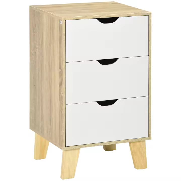 HOMCOM Cómoda con 3 Cajones y Base Elevada Cajonera de Armario para Dormitorio Salón Pasillo Estilo Moderno Antivuelco 40x35x68,5 cm Natural y Blanco - 1