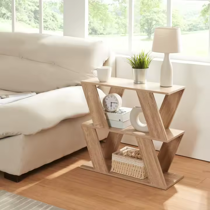 Mesa auxiliar Nome con 2 estantes aglomerado 60x22x57cm - Efecto roble [en.casa] - 1