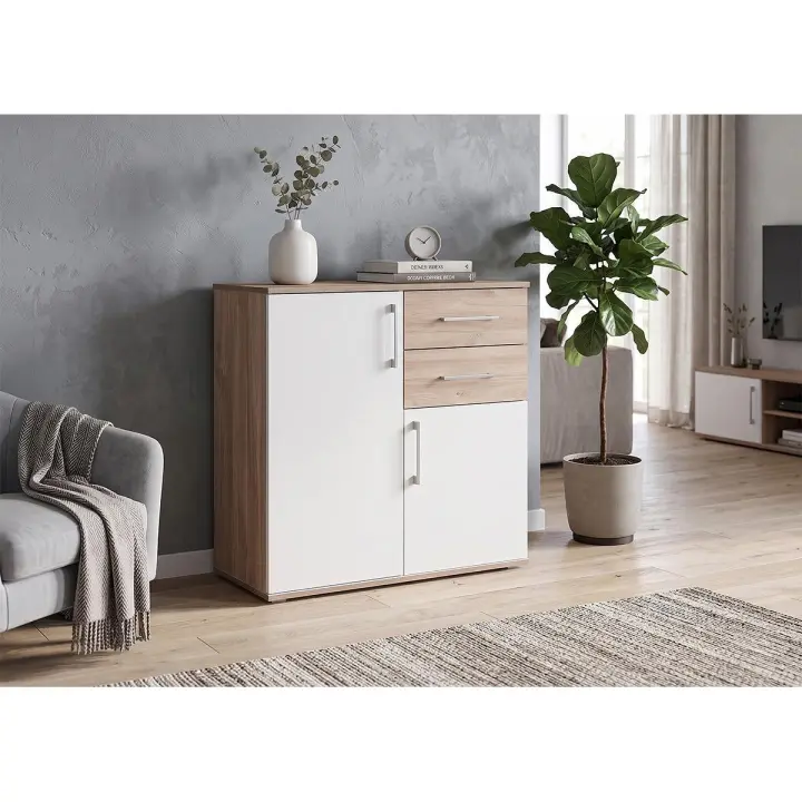 Comoda Aparador Joana 2 Puertas y 2 Cajones Blanco y Cambria 80x82 cm - 1