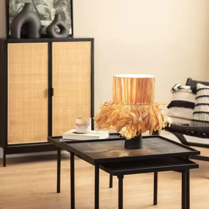 Ledkia Lámpara de Mesa Cerámica Artesanal Bajawa con Pantalla de Rafia Natural - 1