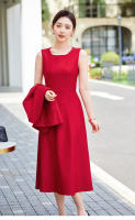 Vestido Elegante Sin Mangas Para Mujer Oficina Slim Cintura Gran Swing O-Neck Rojo Negro Verano Fiesta Noche Nuevo Polyester Spandex Viscosa - details 6