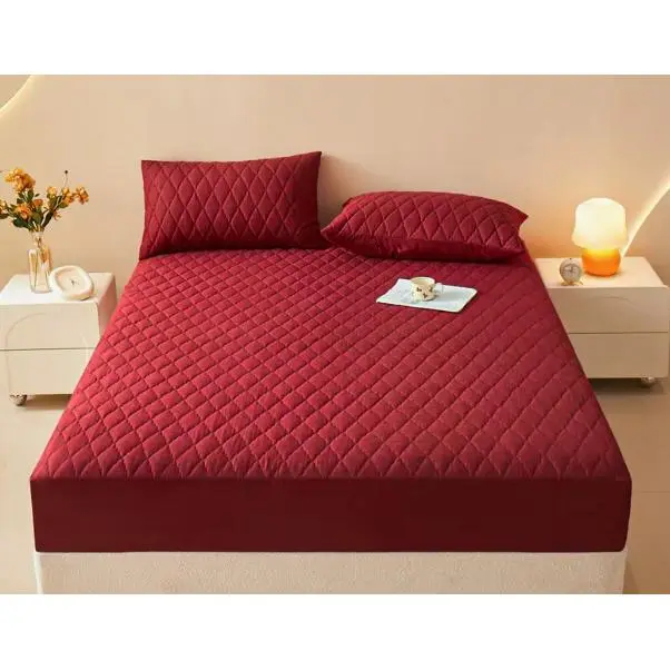 Colchón acolchado - tamaño queen, transpirable, impermeable, de algodón, lavable a máquina, con bolsillos profundos, disponible en rojo, blanco y azul - 1