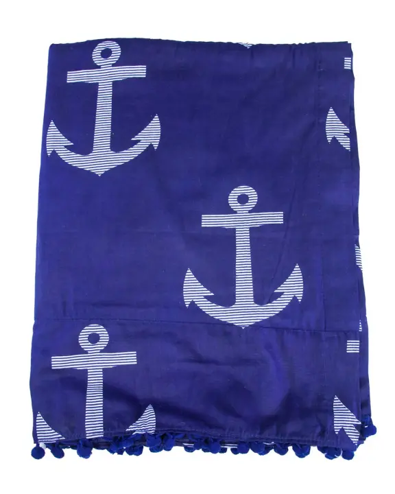 SUN & SURF Pareo Con Rizo Estampado Anclas Tendencia Moda 90X170CM Doble Textura - Toalla Resistente Playa Sol y Piscina - 1