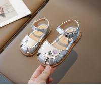 Sandalias De Cuero Para Niñas Princesa Verano 2024 Casual Versátil Retro Sin Tacón Bordado De Flores Suave Suela Medias - details 8