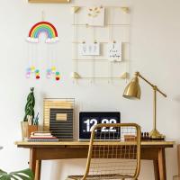 Arco Iris Tapiz Nubes Decoración para colgar en la pared Tejido a mano Macrame Tejido Fieltro Bolas Colgante de pared Arco Iris Macrame Adornos de pared para la decoración del dormitorio - details 3